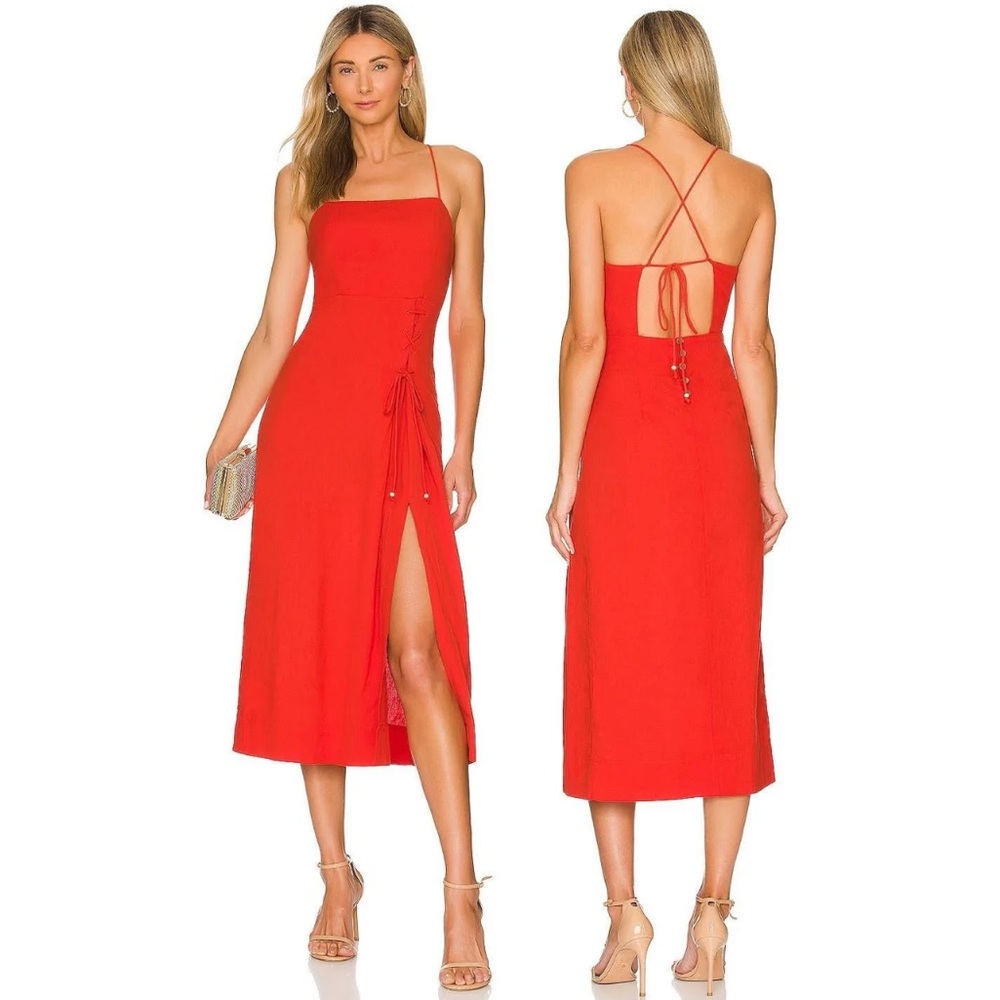 Free People Francesca Midi Dress Tangerine Tango Orange